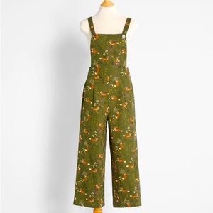 Modcloth x Princess Highway green woodland overalls with fox print!